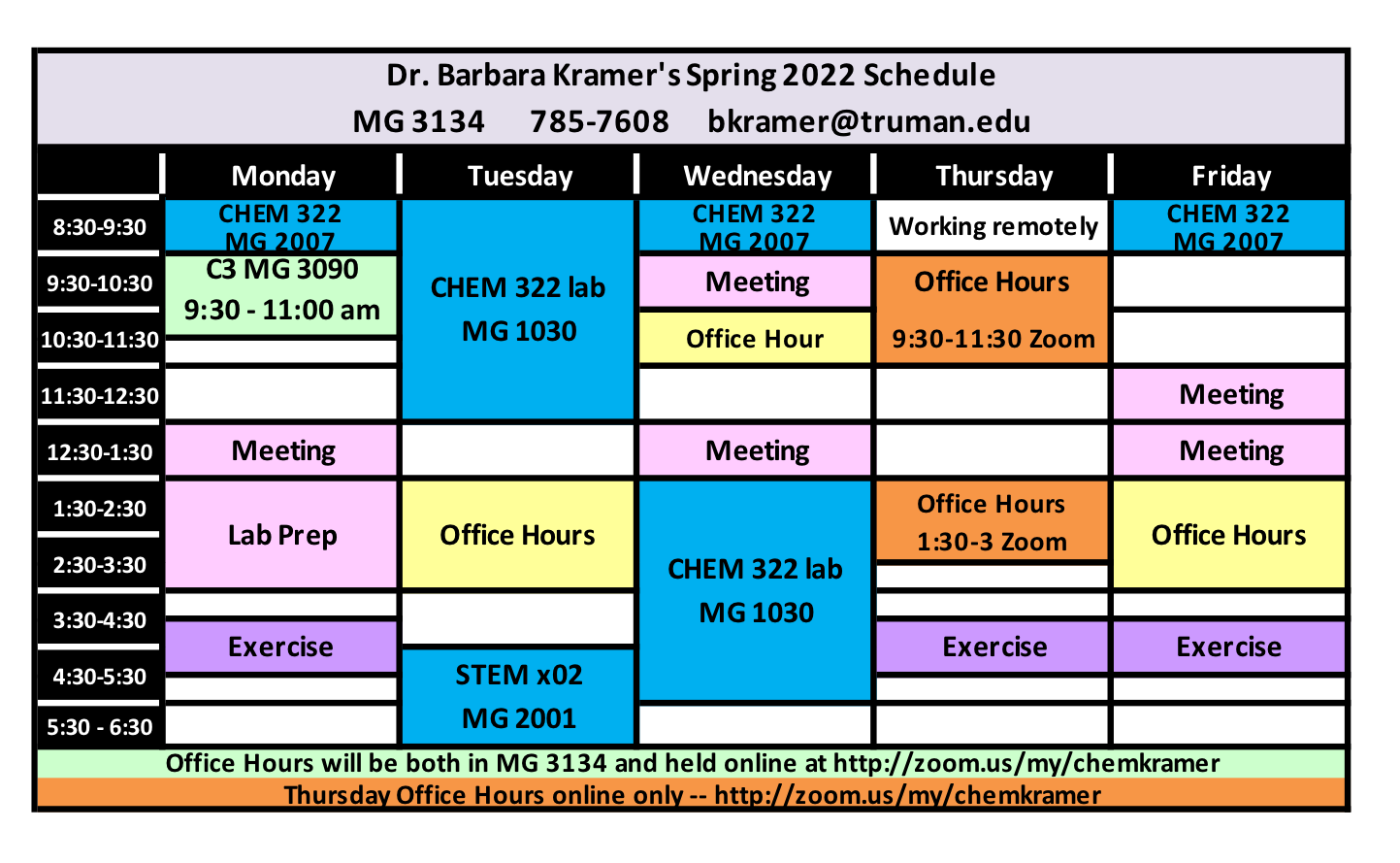 Weekly schedule with office hours as written above